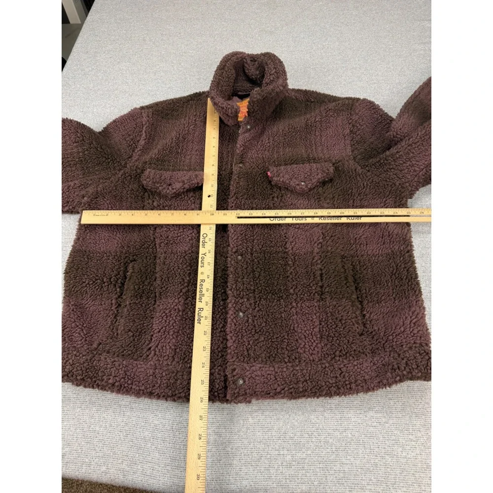 Levis Vintage Fit Sherpa Trucker Jacket Mens Large Purple Brown Plaid Fleece